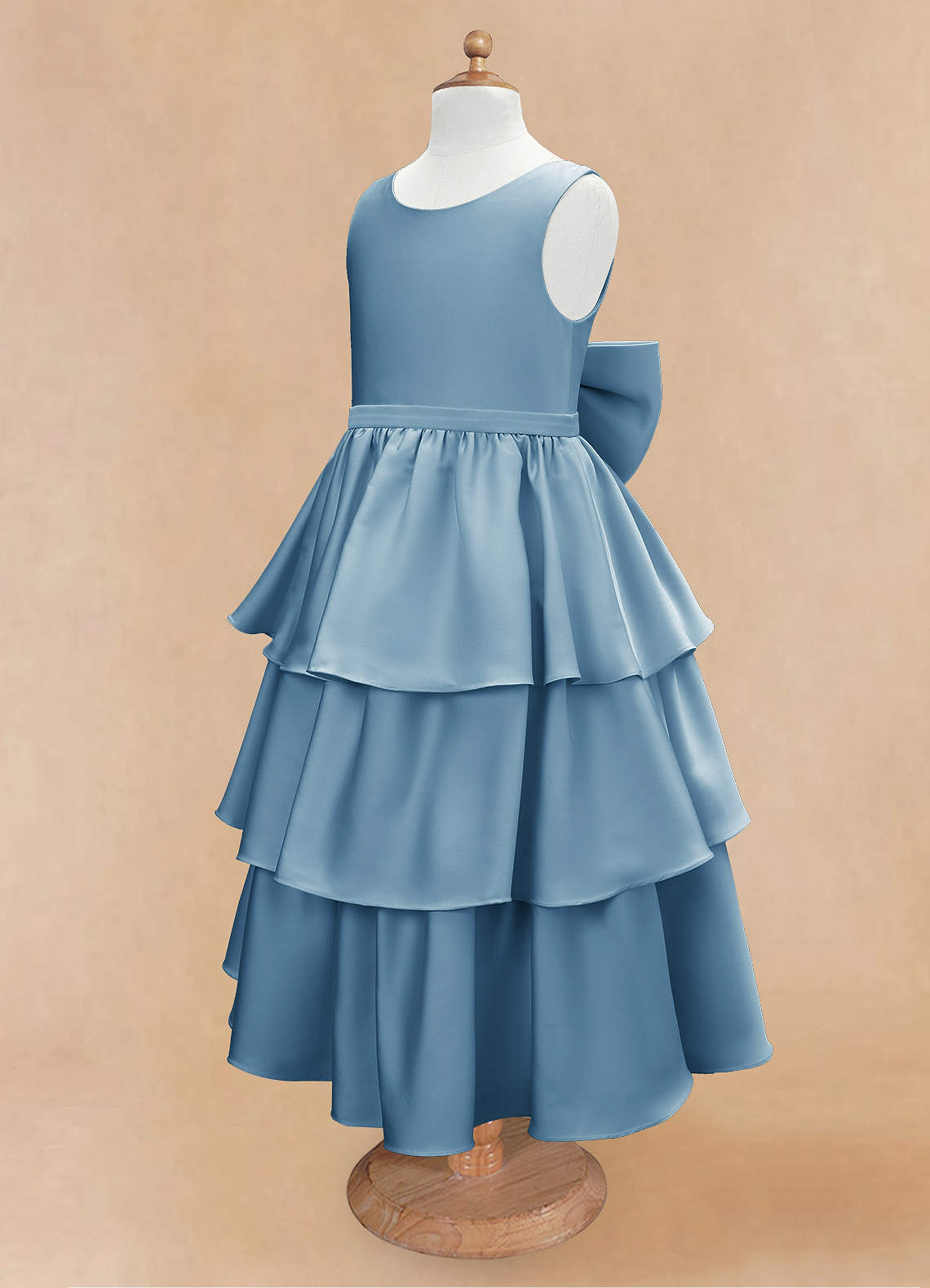 Azazie Margie Flower Girl Dresses Steel Blue A-Line Bow Stretch Satin Dress image4