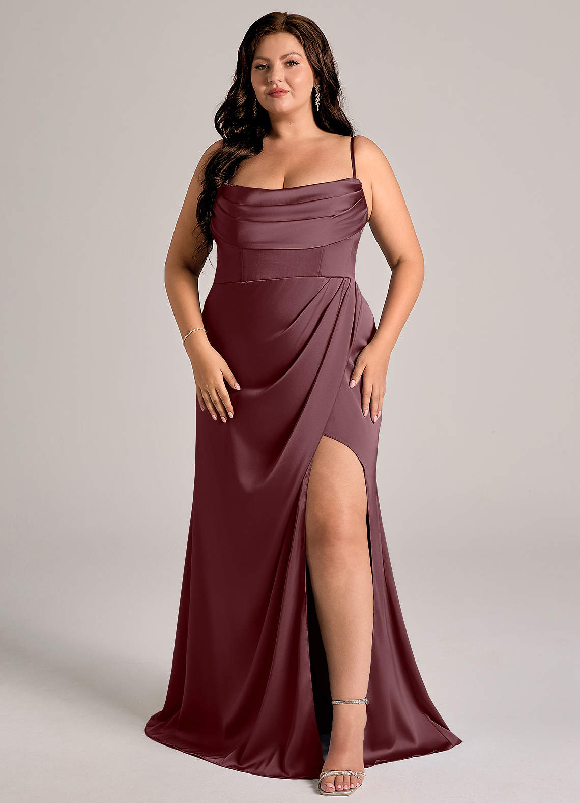 Azazie Johana Sangria Stretch Satin Bridesmaid Dresses | Azazie