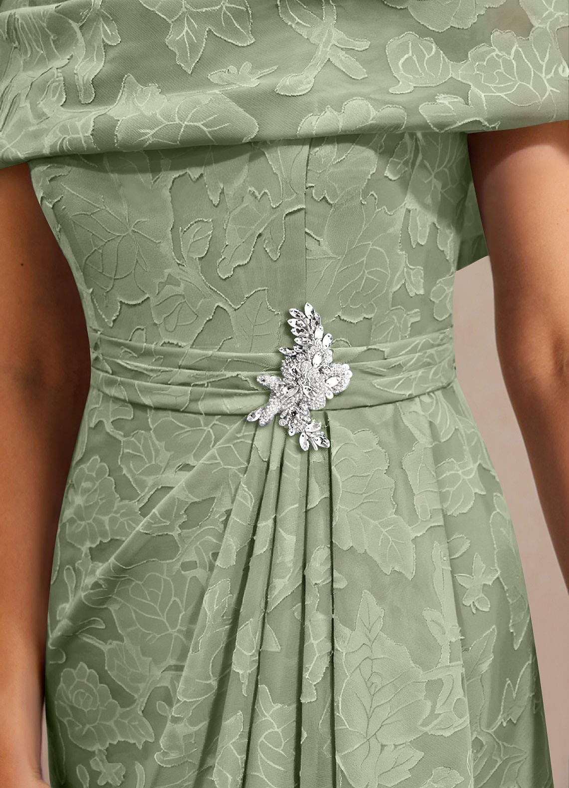 Azazie Branford vestidos de madre de la novia Vestido de Agave de Devorado Floral de Corte En A con Plisado image5
