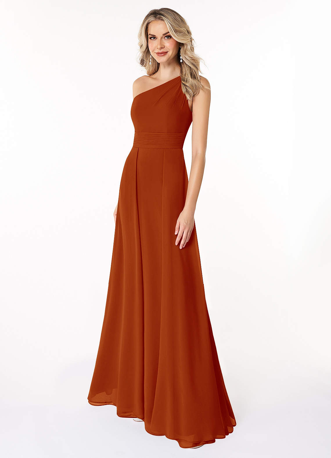 Azazie Dallas Robes de demoiselle d'honneur Robe Trapèze en Mousseline de soie Ue épaule Paprika image1
