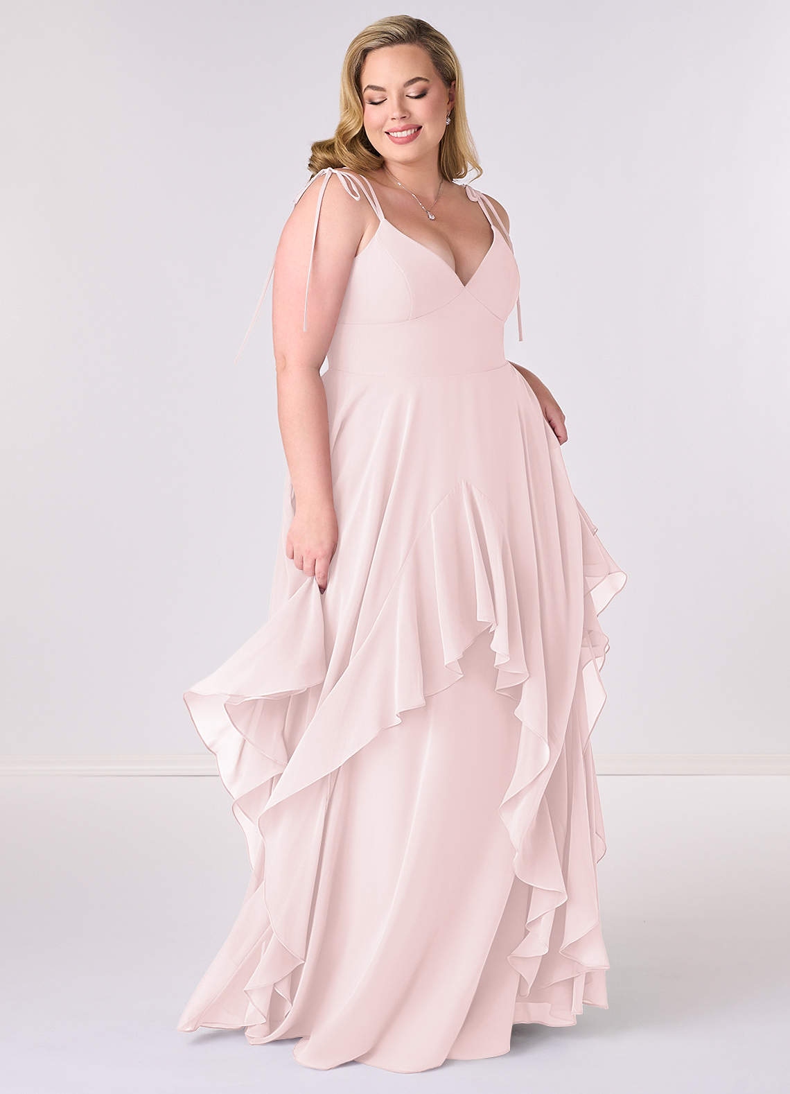 Barbie ♥ Azazie Bridesmaid Dresses V-neck Chiffon Tiered A-line Dress image5