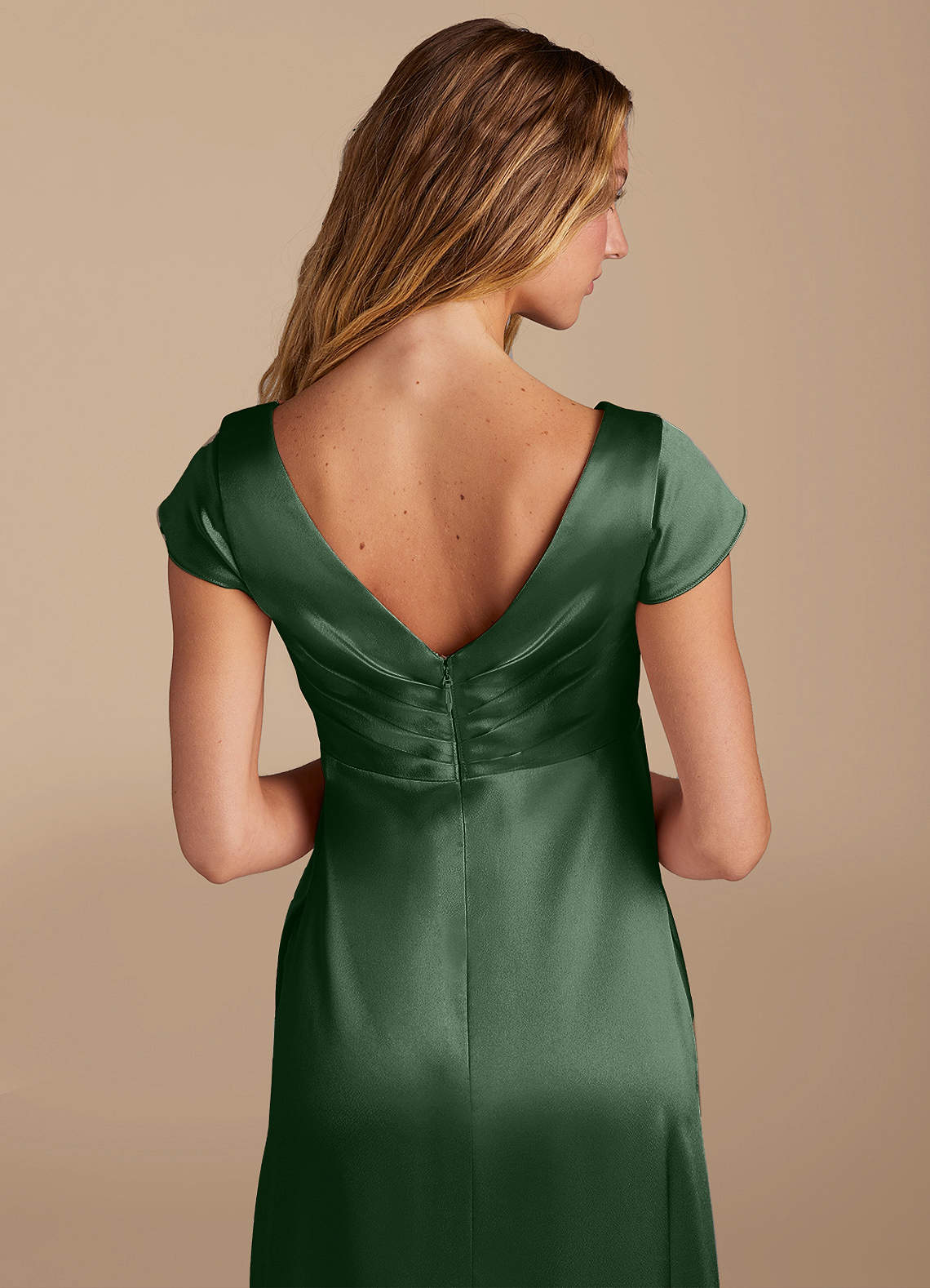 Azazie Allessia Vestidos de dama de honra para maternidade Vestir Linha A Comprimento do chão Cetim Metálico image5