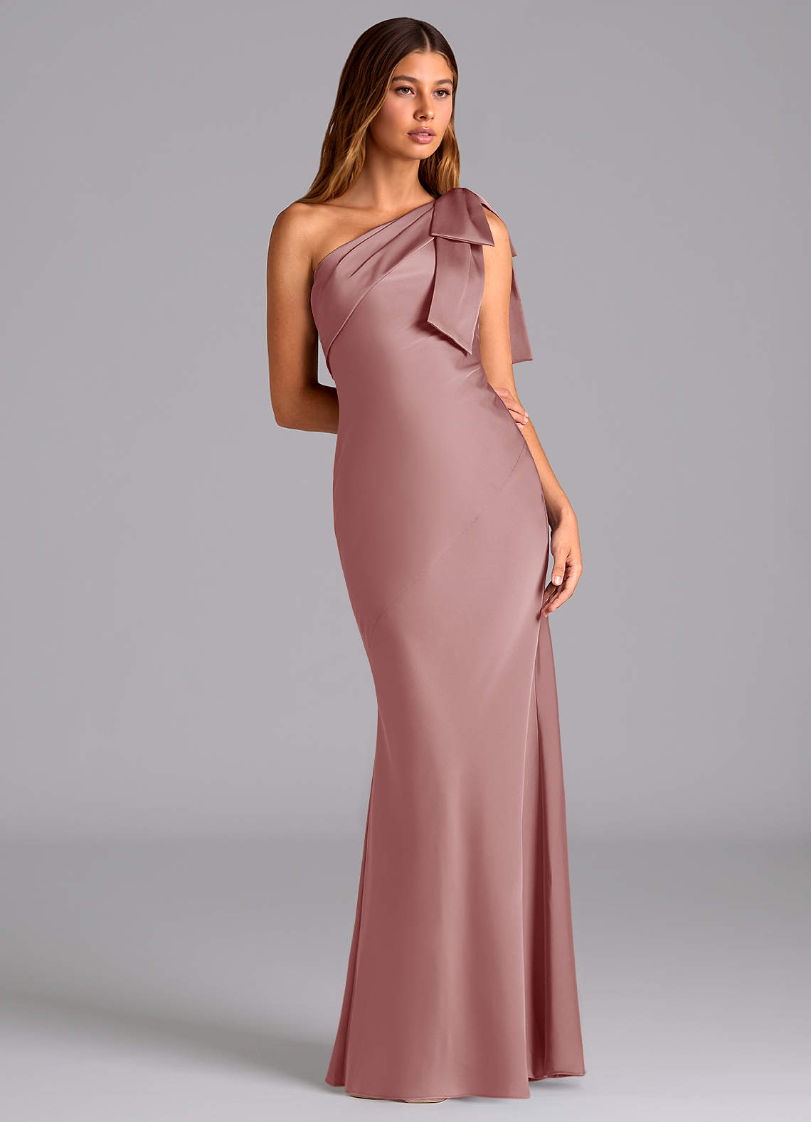 Azazie Yuanna Bridesmaid Dresses Dusty Rose Mermaid One Shoulder Stretch Satin Dress image4