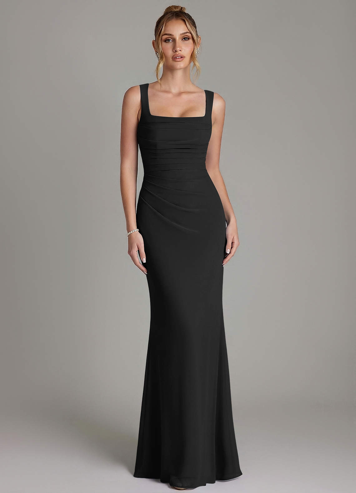 Azazie Agustina Bridesmaid Dresses Black Mermaid Corset Chiffon Dress image4