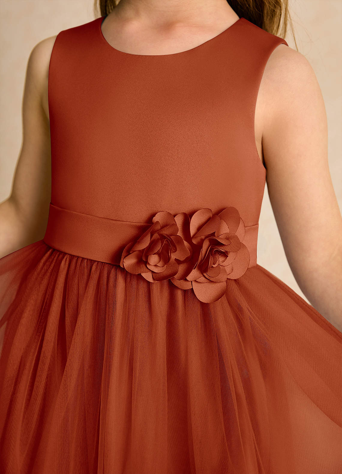 Azazie Miracle Flower Girl Dresses Paprika A-Line Bow Matte Satin Dress image5