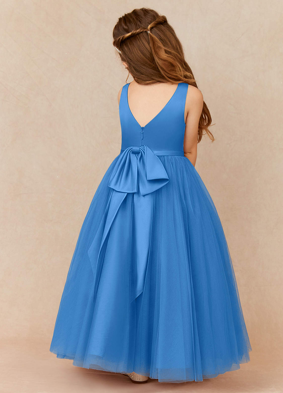 Azazie Marybell Blue Jay A-Line Bow Tulle Dress | Azazie