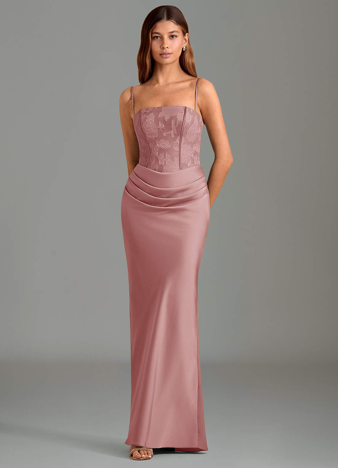 Azazie Emilia Brautjungfernkleider Meerjungfrau-Linie Schulterfrei Stretch-Satin Kleid Altrosa image3