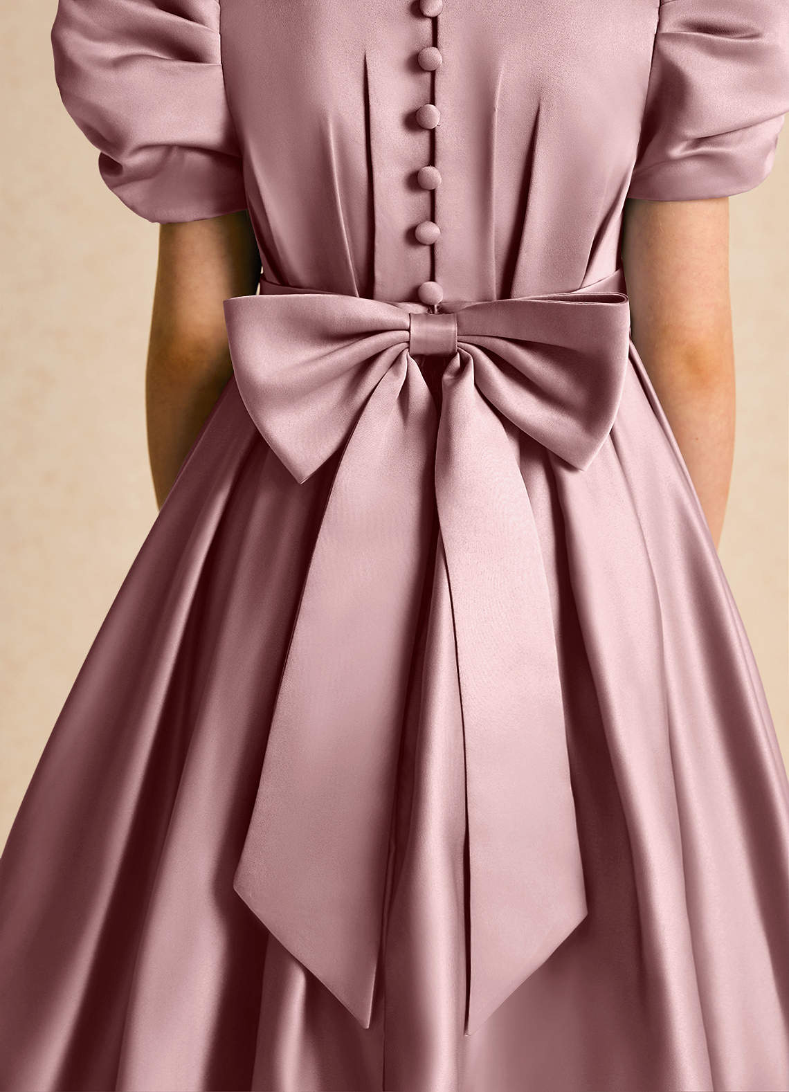 Azazie Miriam Abiti da Ragazza di Fiori Abito Principessa in Raso Opaco Plissettato Rosa Polverosa image8
