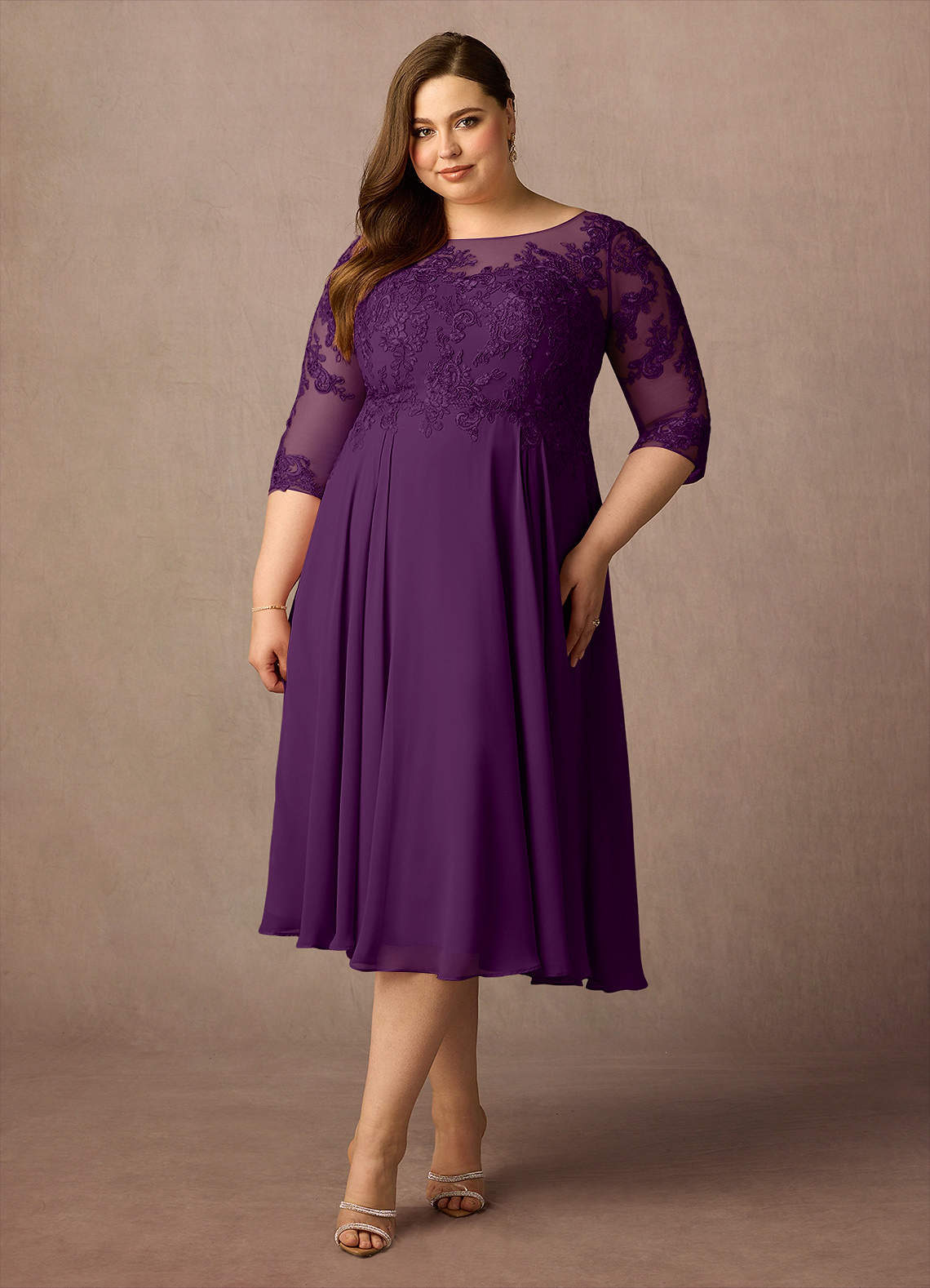 Azazie Marge Mother of the Bride Dresses Grape A-Line Scoop Lace Chiffon Dress image5