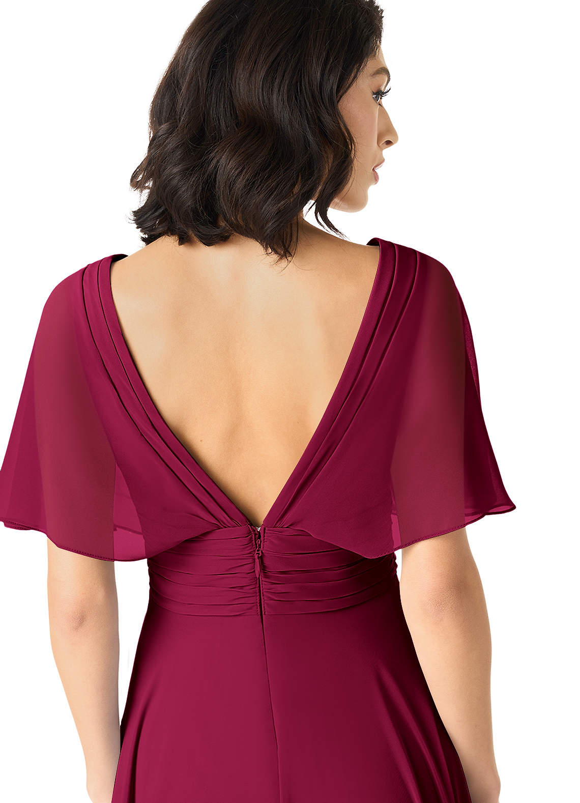 Azazie Pamela Bridesmaid Dresses Burgundy A-Line V-Neck Pleated Chiffon Dress image4
