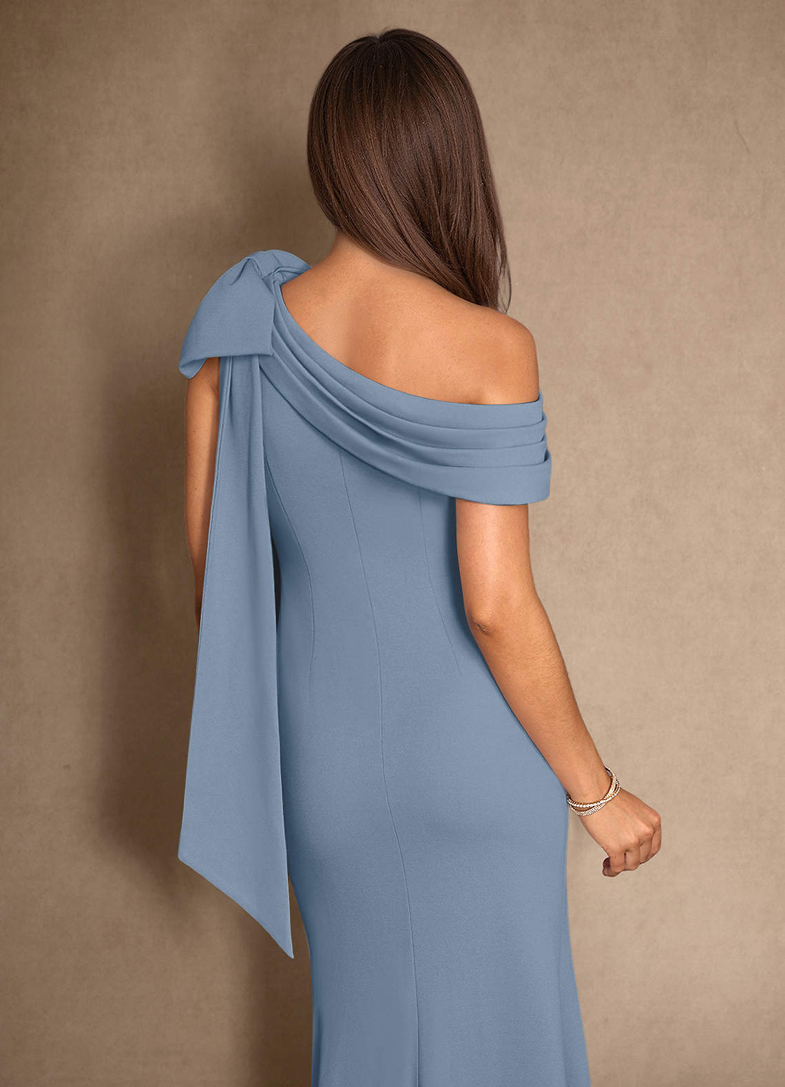 Azazie Myers Mother of the Bride Dresses Dusty Blue Mermaid Pleated Stretch Crepe Dress image5
