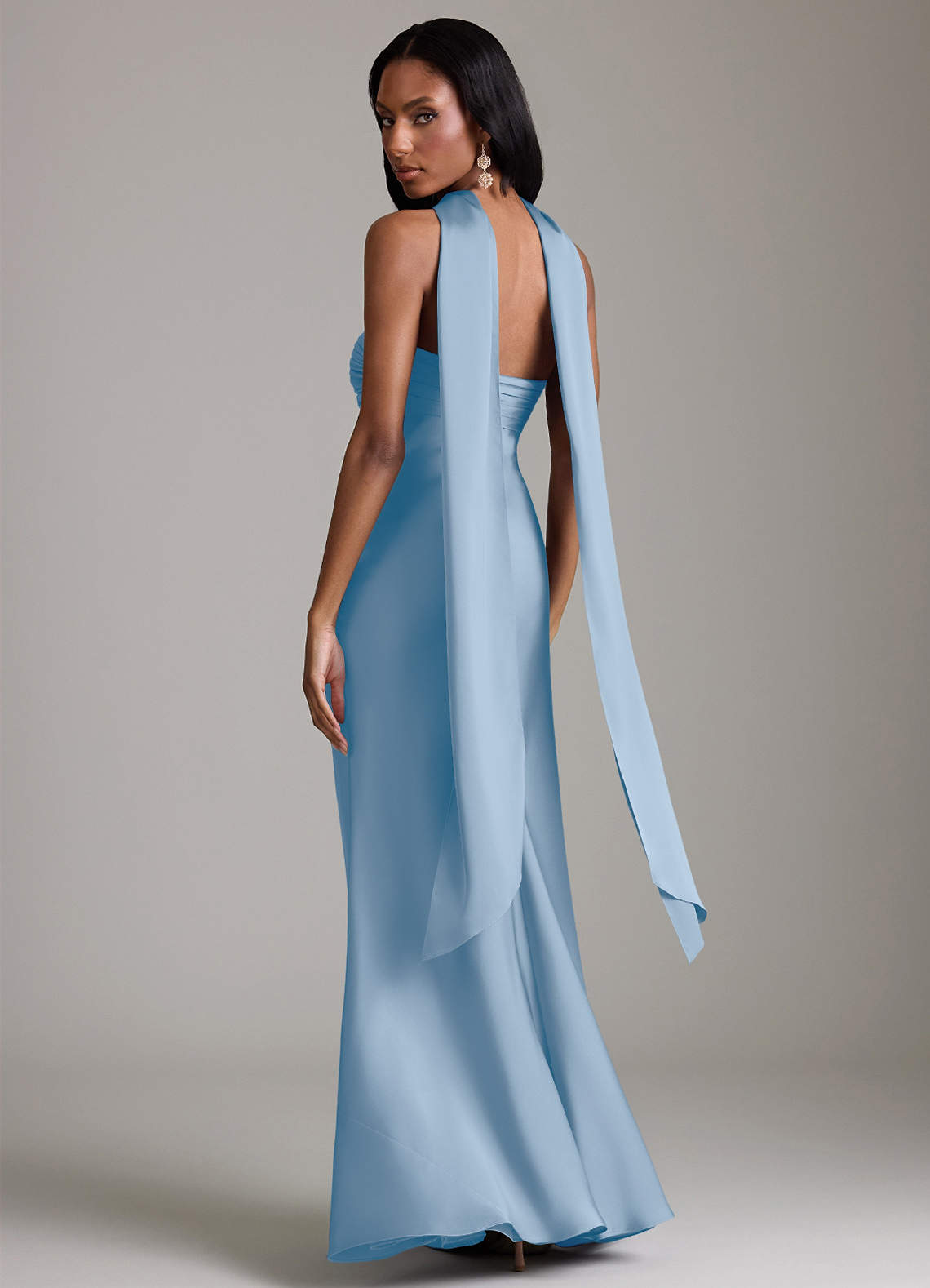 Azazie Saylor Jurken voor bruidsmeisjes Jurk van Stretch Satijn met Zeemeermin Strapless Poederblauw image7