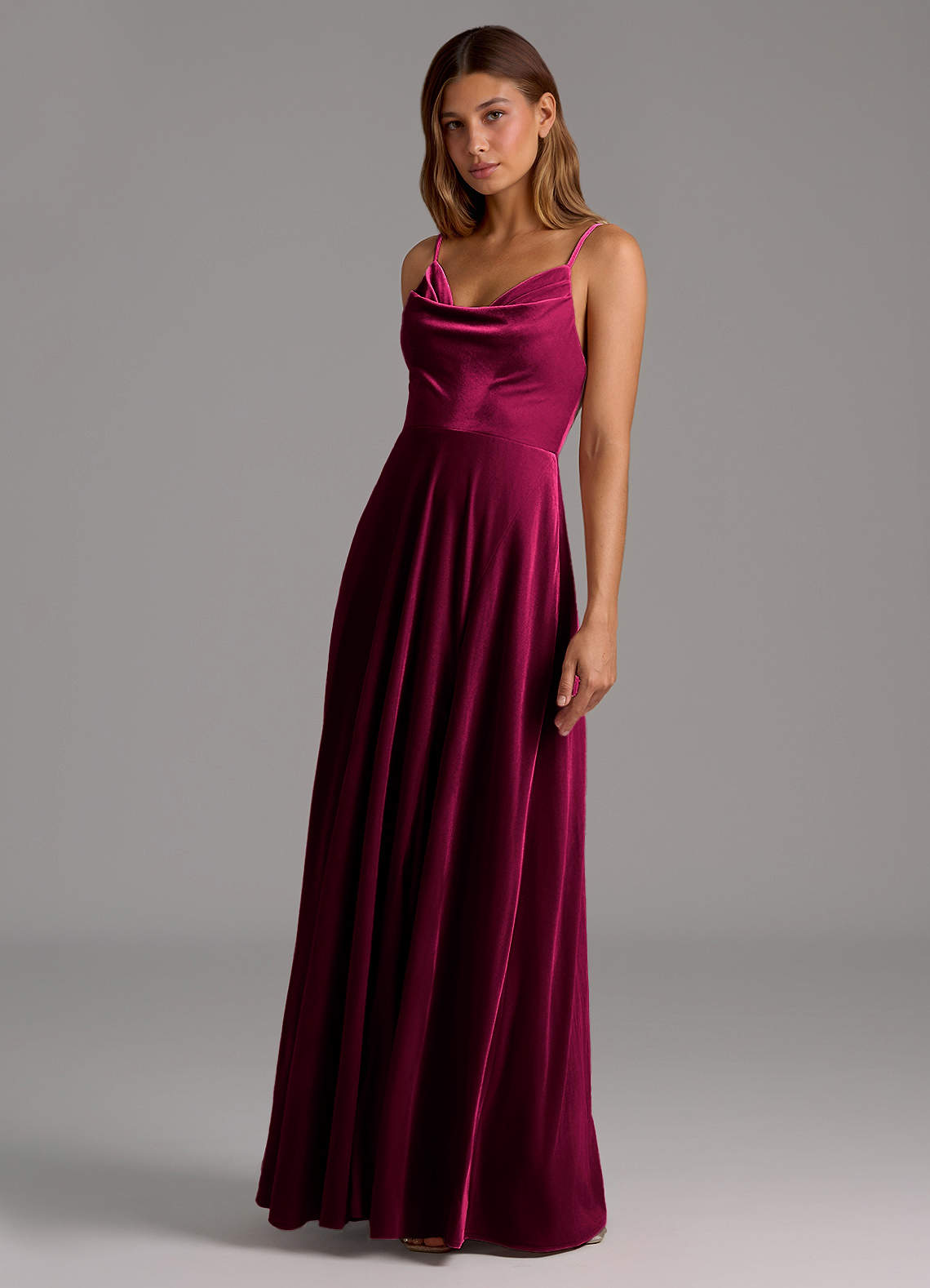 Azazie Sarella Bridesmaid Dresses Cabernet A-Line Pleated Velvet Dress image1