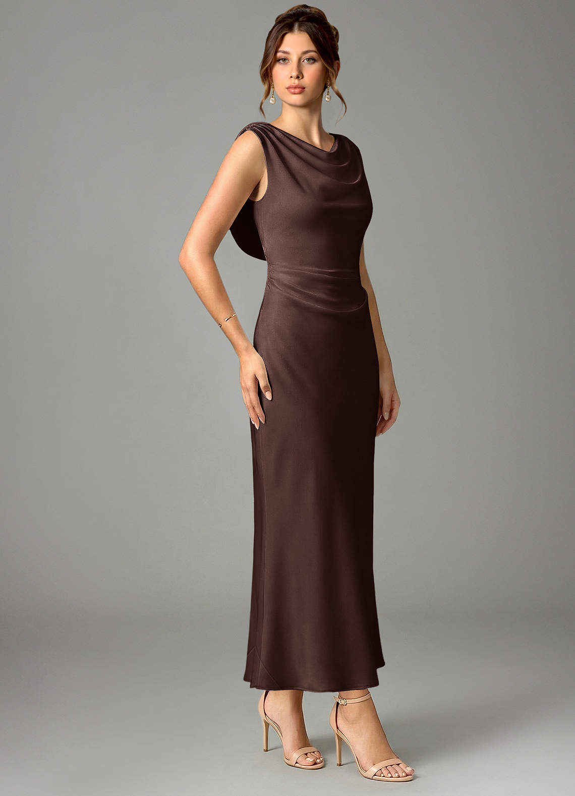 Azazie Kieryn Bridesmaid Dresses Ganache Mermaid Pleated Stretch Satin Dress image2