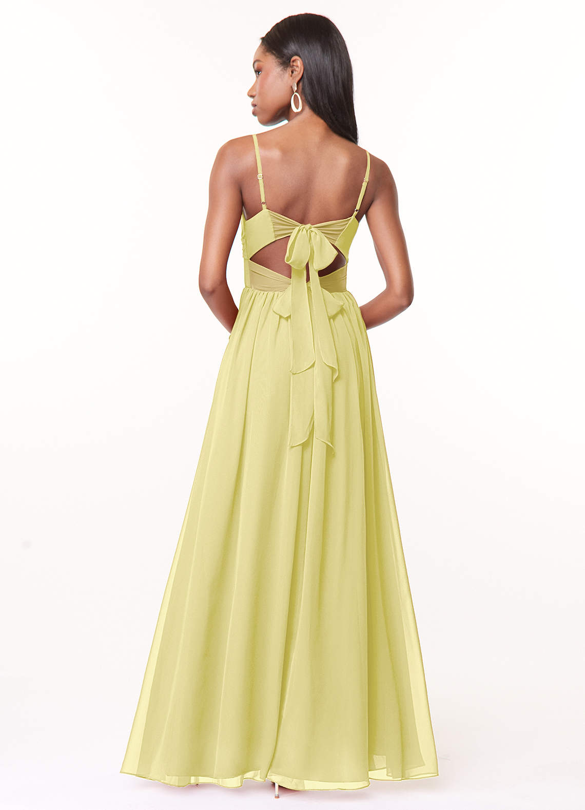 Azazie Zeya Bridesmaid Dresses Lemon Sorbet A-Line V-Neck Pleated Chiffon Dress image2
