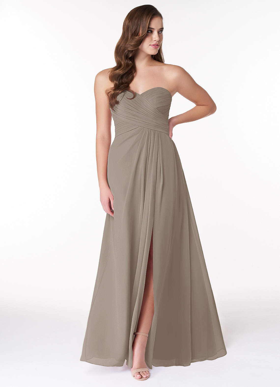 Azazie Arabella Allure Abiti da Damigella Abito Convertibile A-Line in Chiffon Scollo a Cuore Taupe image1