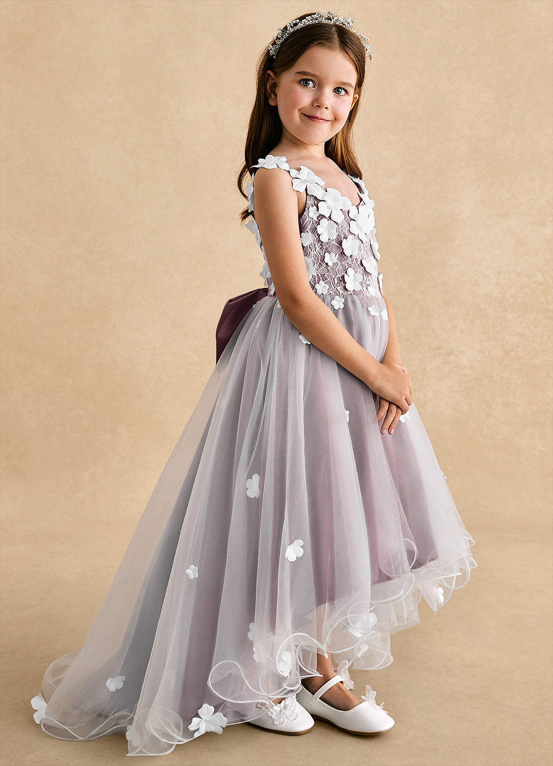 Azazie Celia Vintage Mauve A-Line Lace Tulle Dress | Azazie