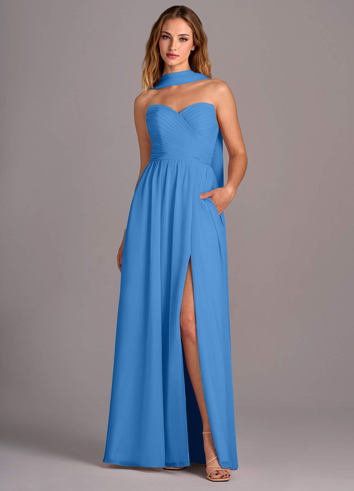 Azazie Joni Bridesmaid Dresses Blue Jay A-Line Strapless Chiffon Convertible Dress image1