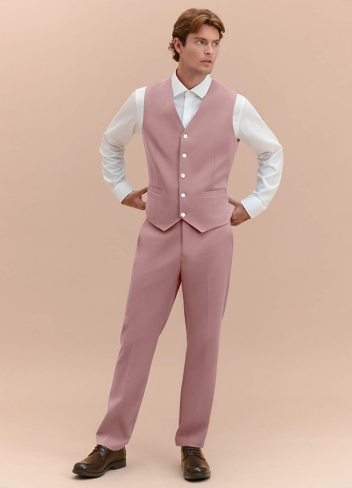 James Dusty Rose Structured Stretch Suit Vest | Slim Regular Suit