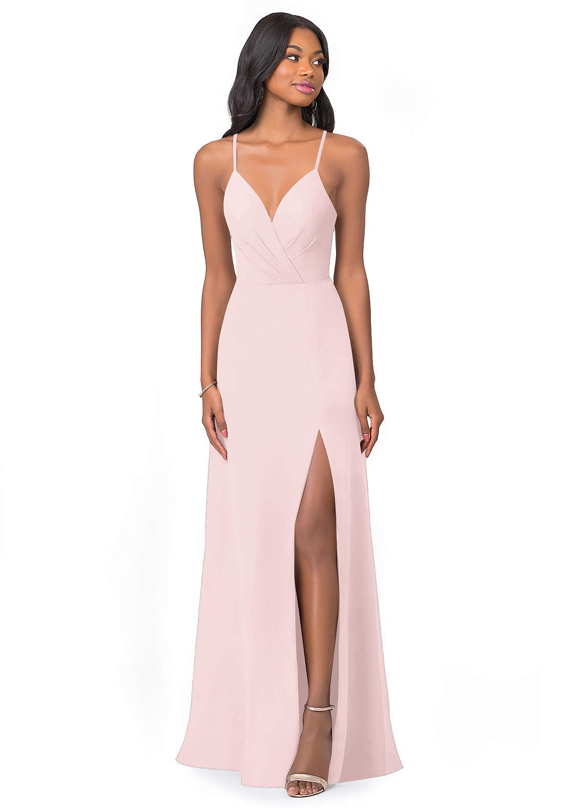 Azazie Everleigh Bridesmaid Dresses Blushing Pink A-Line Sweetheart Pleated Chiffon Dress image1