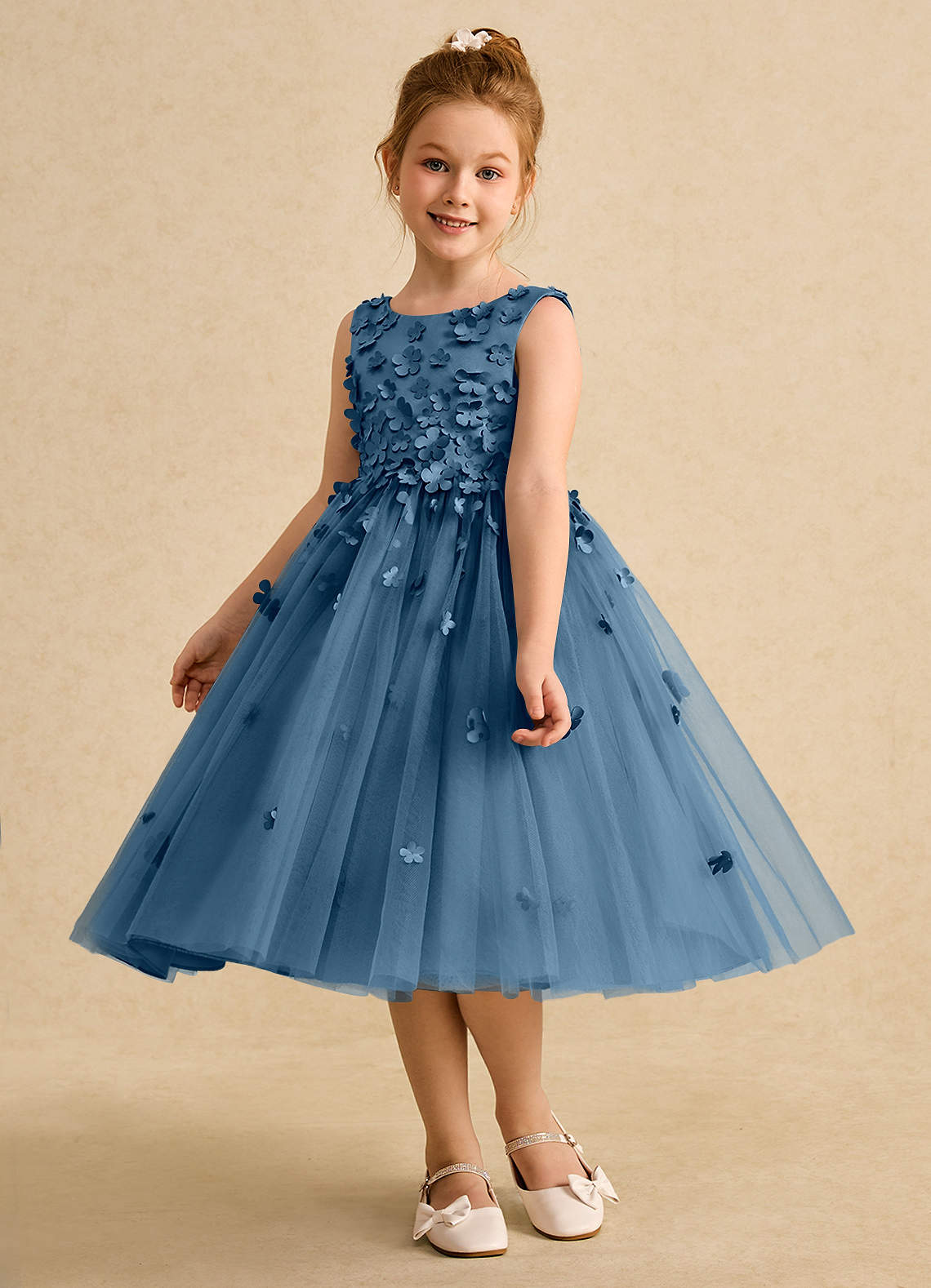 Azazie Lana Vestidos de florista Vestido Bermudas de Cetim fosco de Linha A com Sem mangas image2
