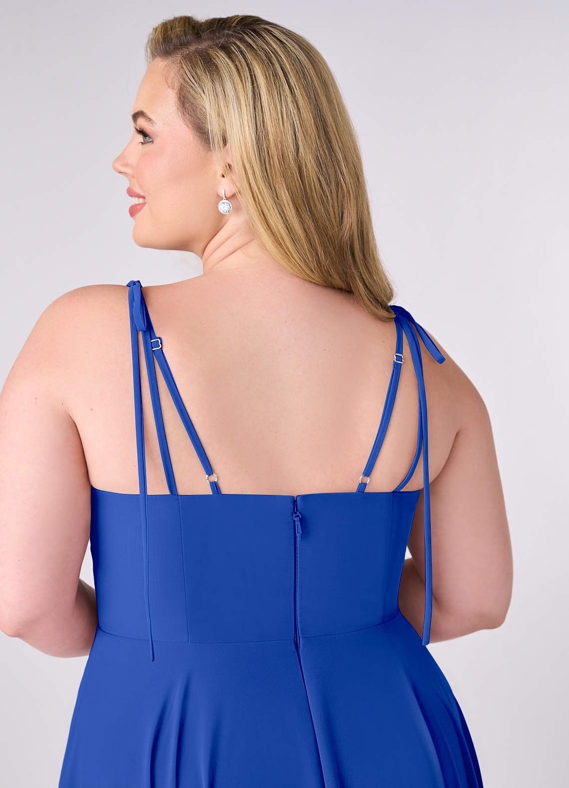 Strapless Pleated Bodice Tiered A-Line Dress Royal Blue