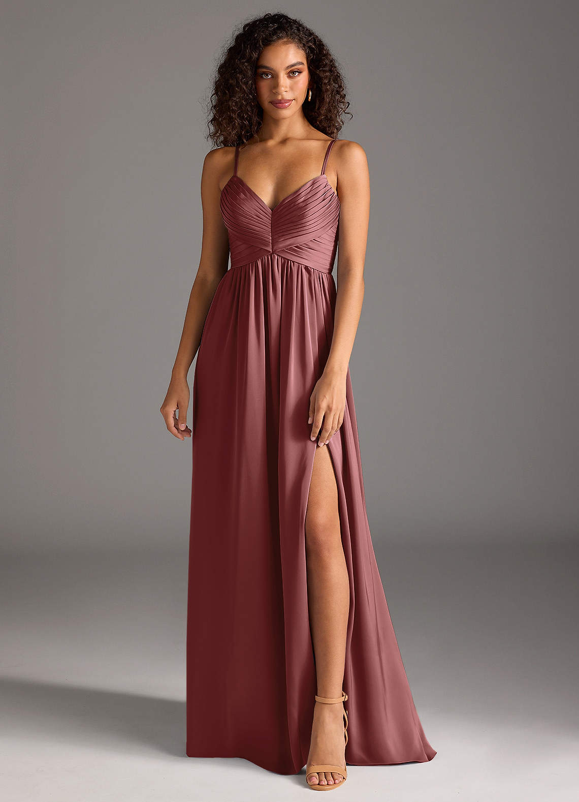 Azazie Alia Bridesmaid Dresses Amethyst A-Line Pleated Stretch Satin Dress image1