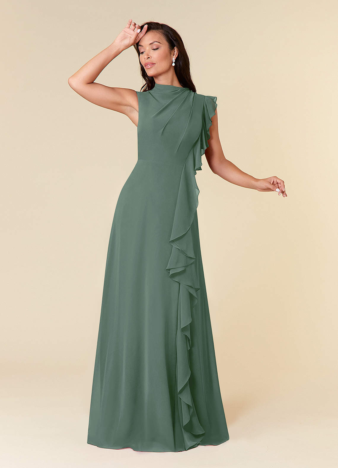 Azazie Narine Mother of the Bride Dresses Eucalyptus A-Line High Neckline Pleated Chiffon Dress image1