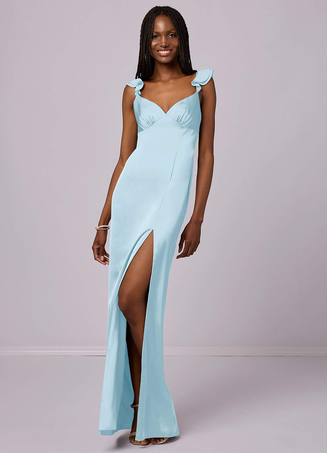 Barbie ♥ Azazie Bridesmaid Dresses Sheath Stretch Satin Floor-Length Dress image2