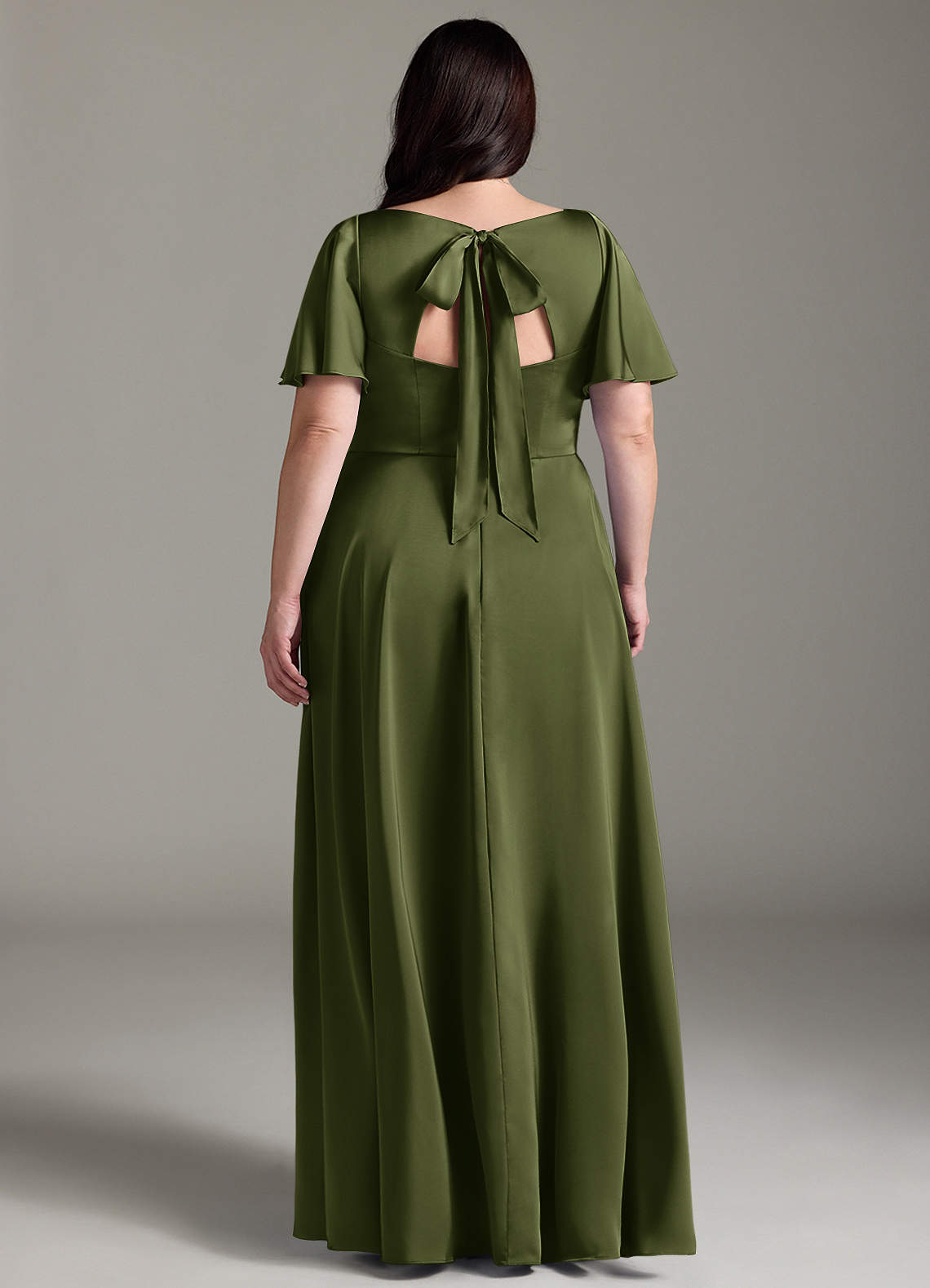 Azazie Kimber Bridesmaid Dresses Olive A-Line Ruched Stretch Satin Dress image7