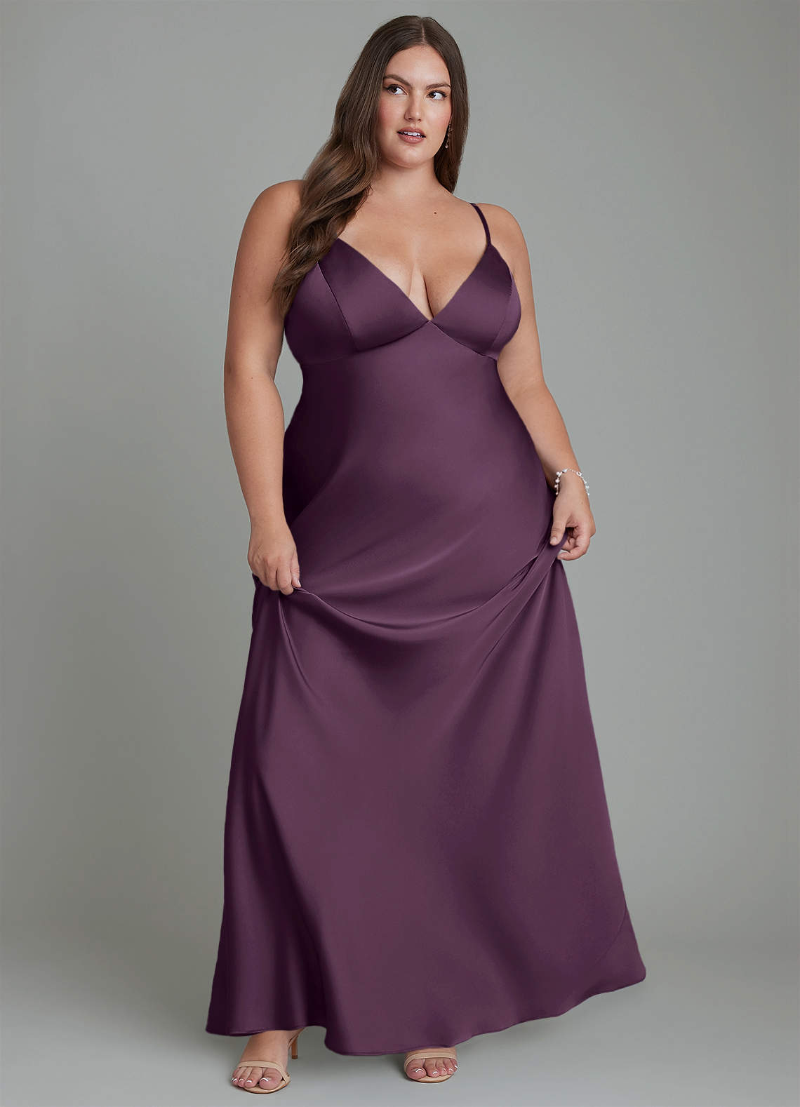 Azazie Stefania Bridesmaid Dresses Plum A-Line Stretch Satin Dress image10