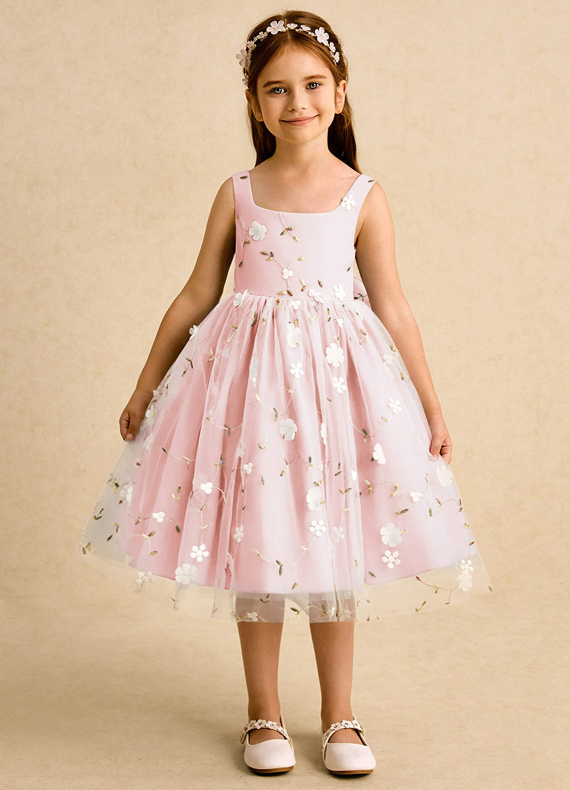 Azazie Bean Abiti da Ragazza di Fiori Abito Principessa in Tulle Senza Maniche Rosa Rossore image1