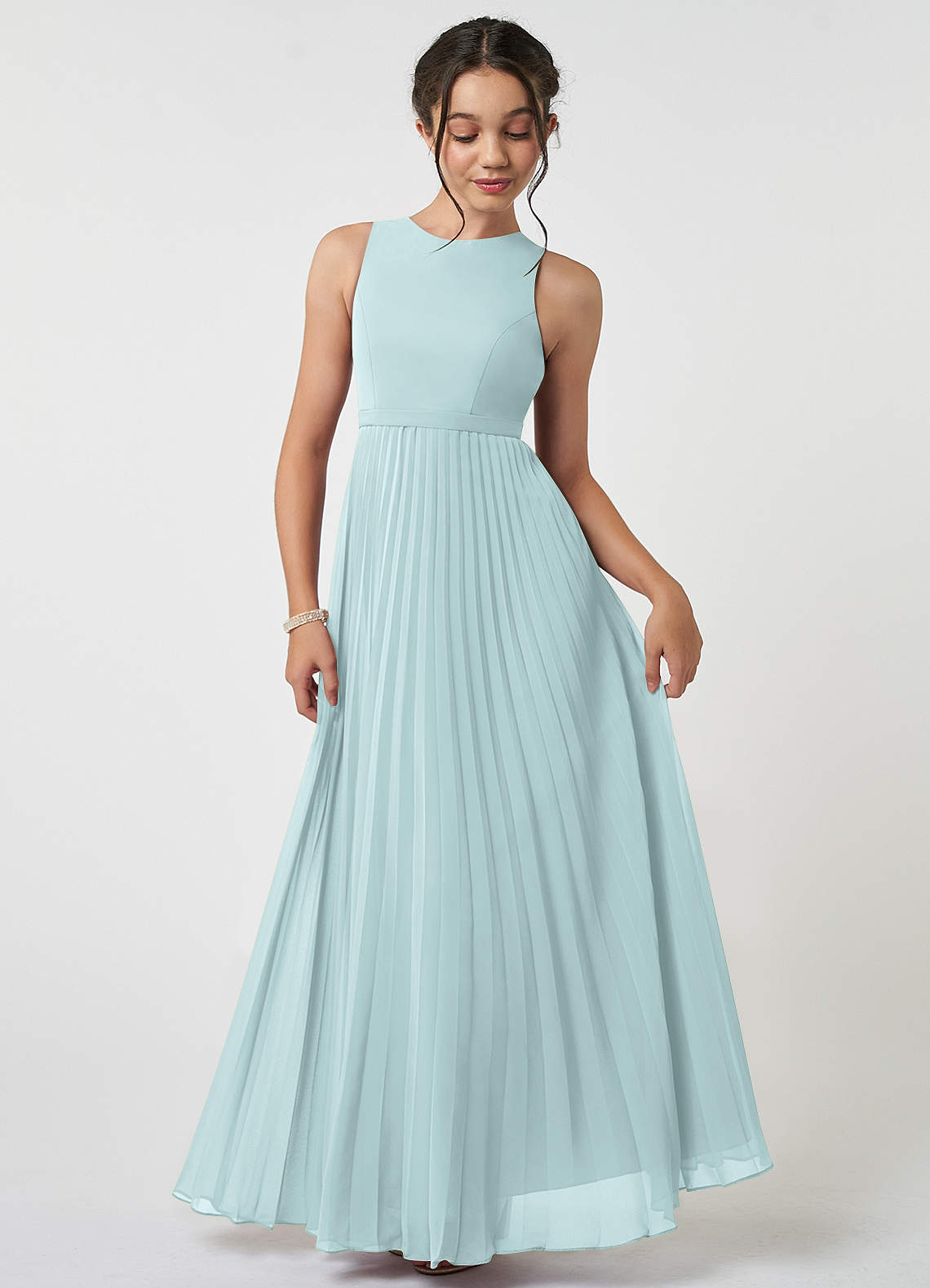 Azazie Lindie Junior Mist A-Line Pleated Chiffon Dress image1