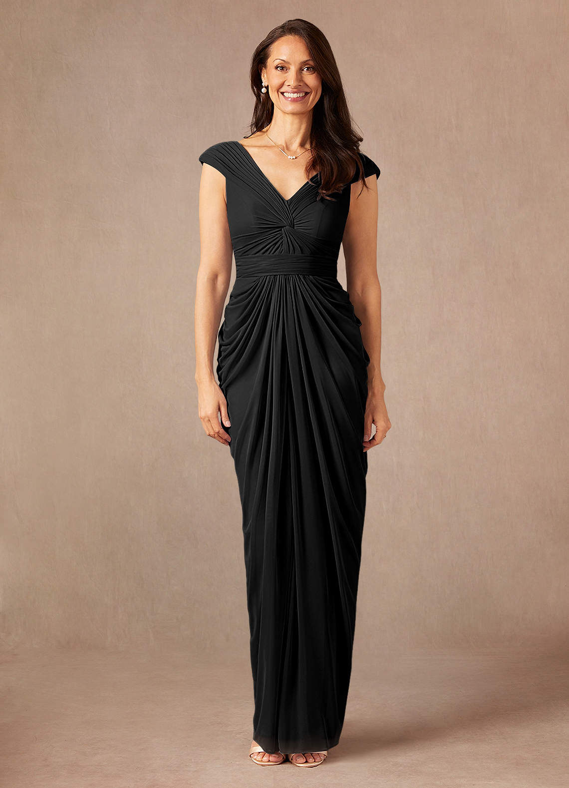 Azazie Lisolette Black Sheath Pleated Mesh Dress Ready to Ship | Azazie