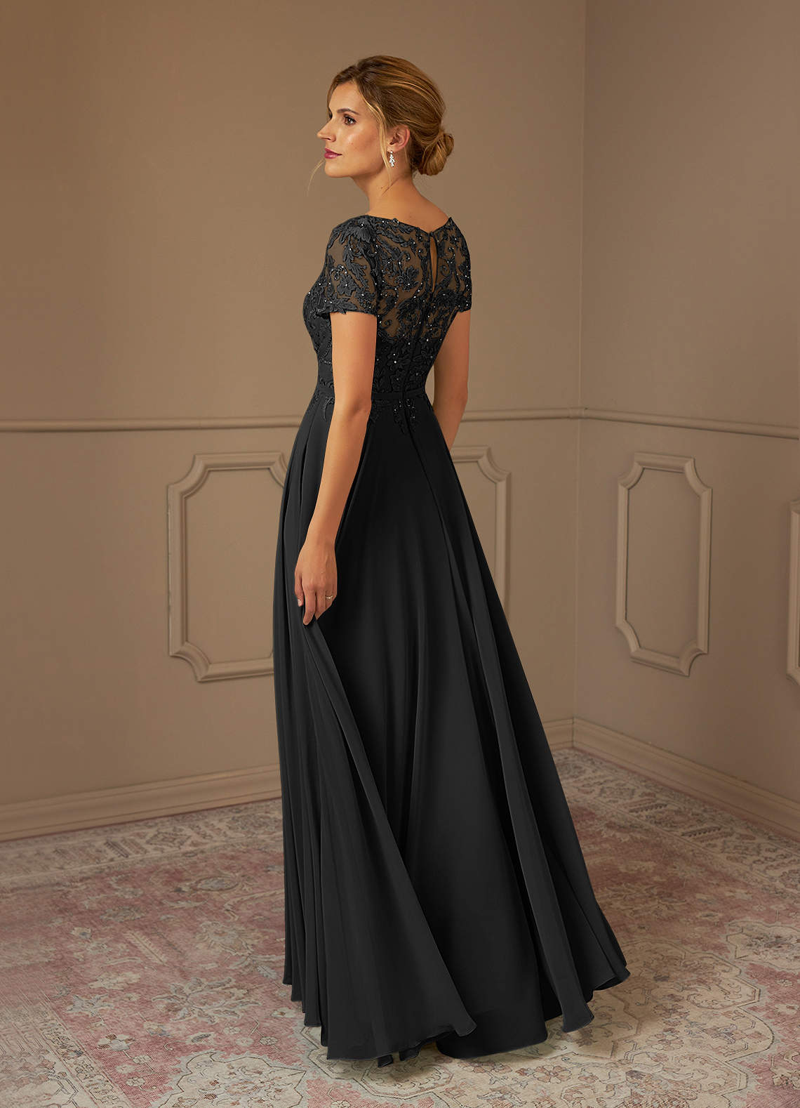 Black Azazie Adina A-Line Boatneck Sequins Chiffon Floor-Length Dress ...