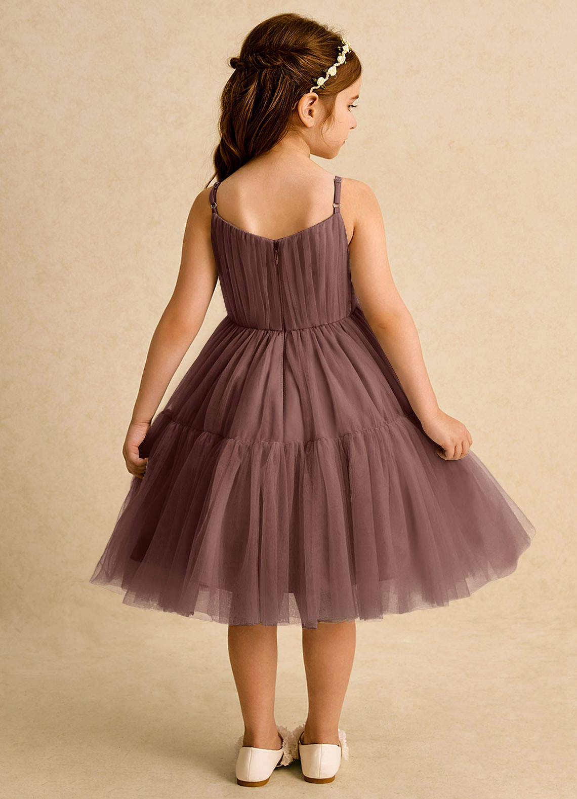 Azazie Osea Blumenmädchenkleider Ballkleid Plissee Tüll Kleid Espresso image1