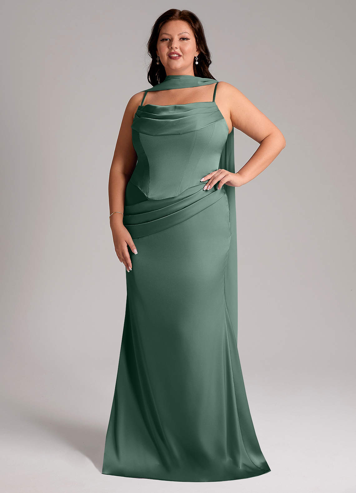 Azazie Sorrel Bridesmaid Dresses Eucalyptus Mermaid Strapless Stretch Satin Convertible Dress image6