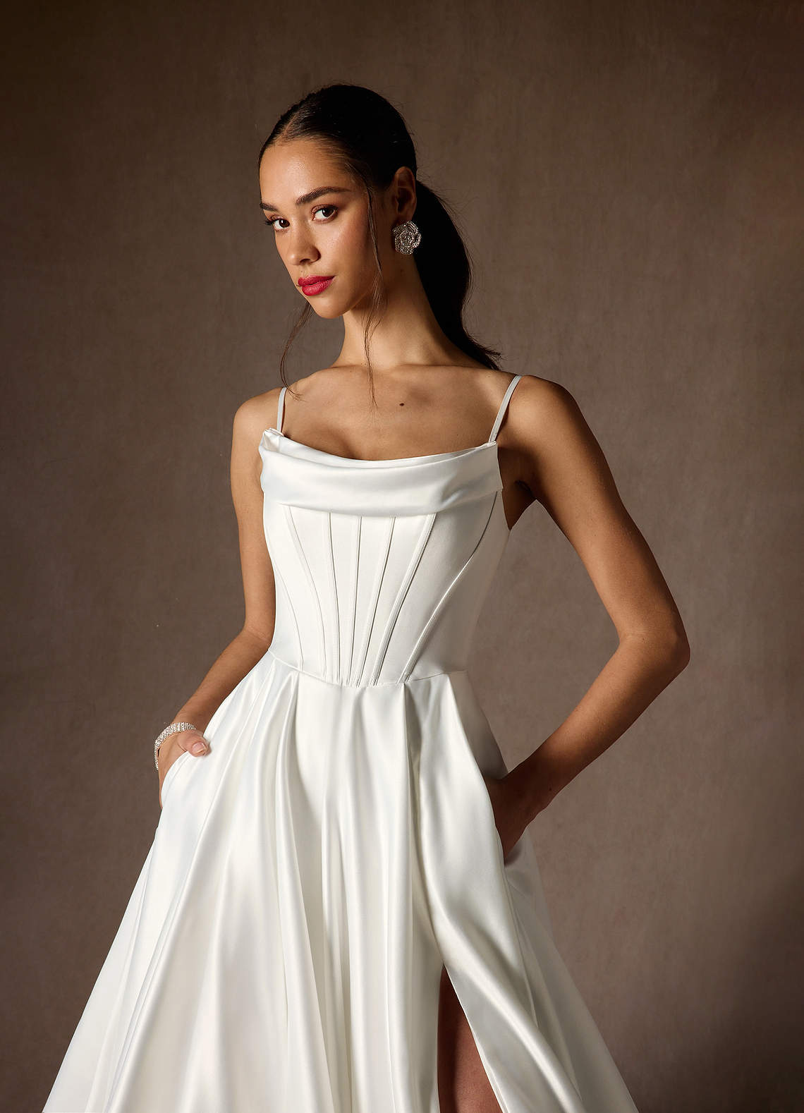 Azazie Katalina At-home Try On Dresses Diamond White Ball-Gown Strapless Satin Dress image2
