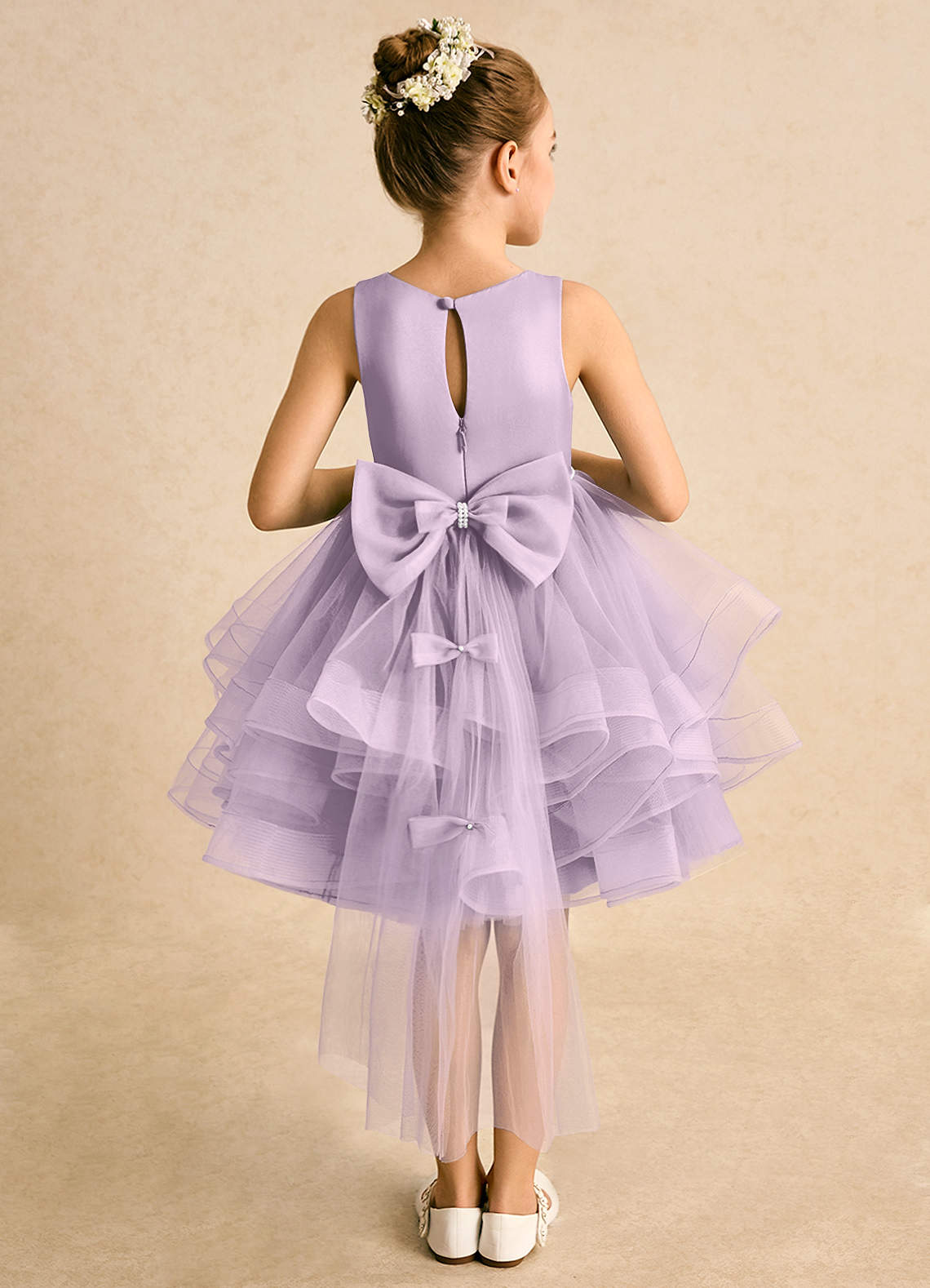 Azazie Tinie Flower Girl Dresses Frosted Lilac Ball-Gown Bow Tulle Dress image1