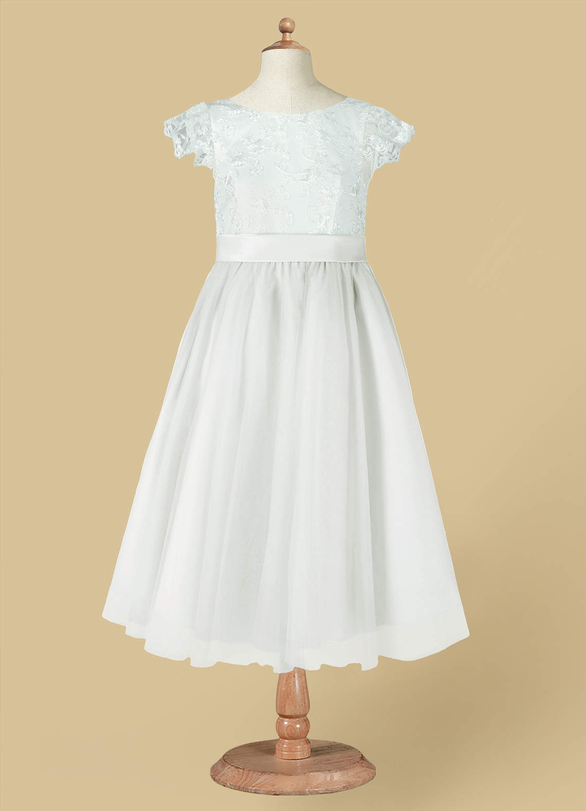 Azazie Vetty Flower Girl Dresses Ivory A-Line Lace Tulle Dress image11