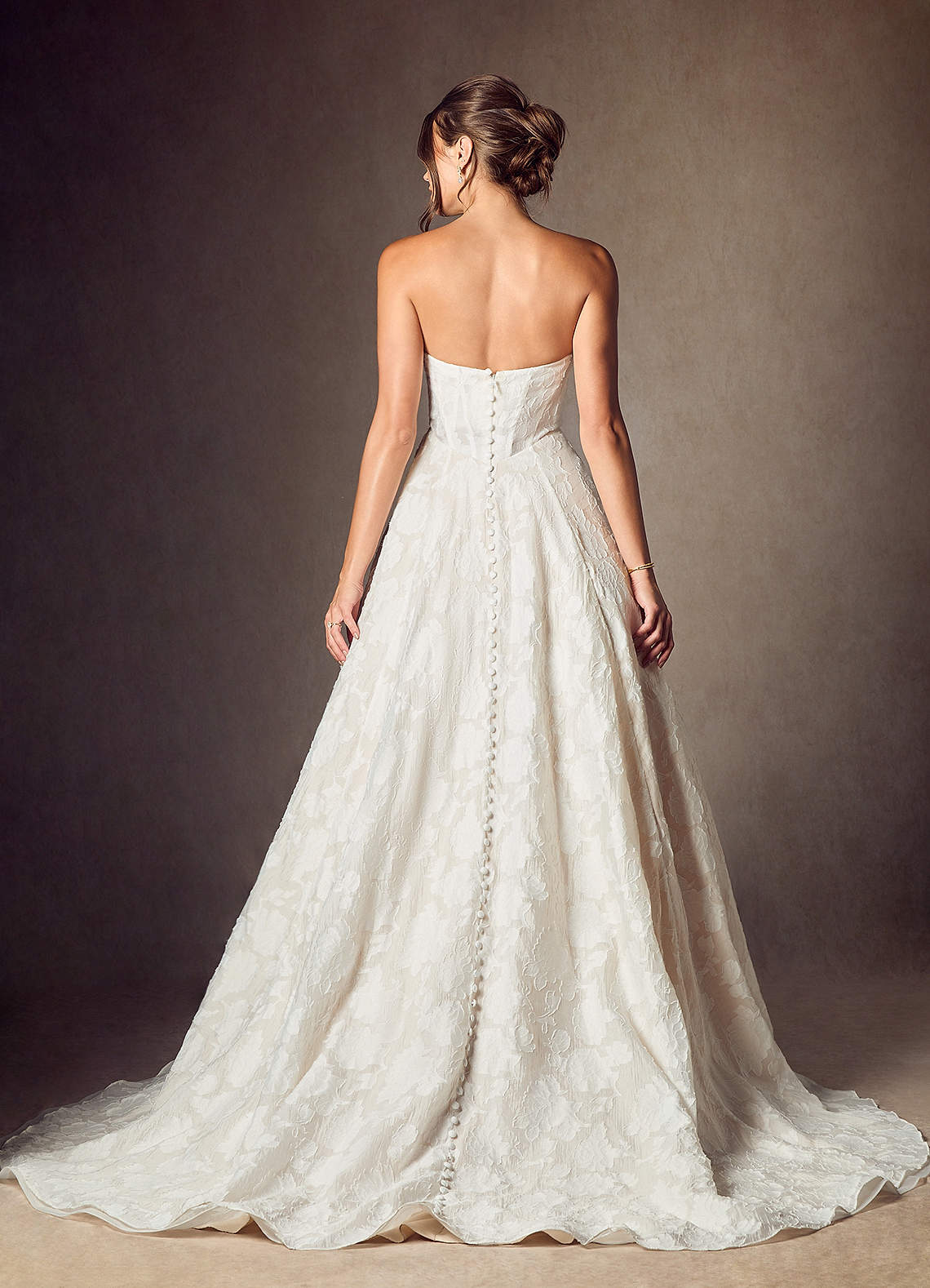 Azazie Meadow Diamond White Champagne Ball-Gown Strapless Floral Burnout  Jacquard Dress | Azazie UK