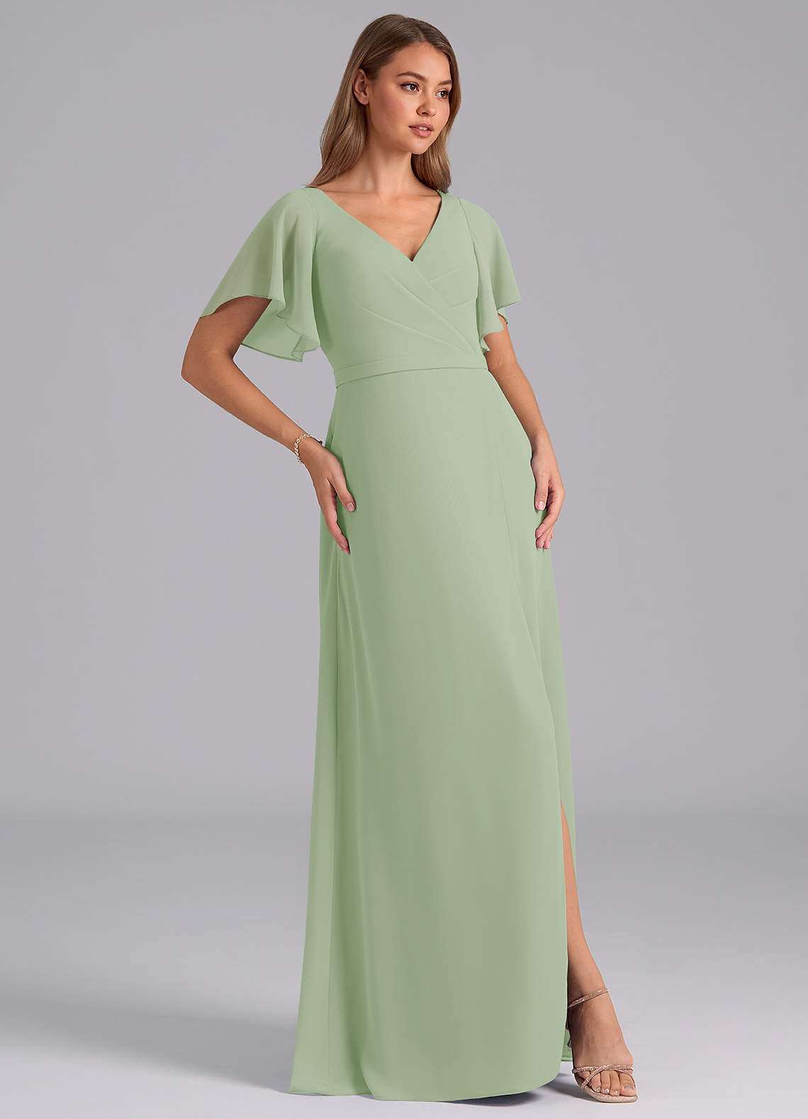 Azazie Ambrosia Bridesmaid Dresses Dusty Sage A-Line Pleated Chiffon Dress image3