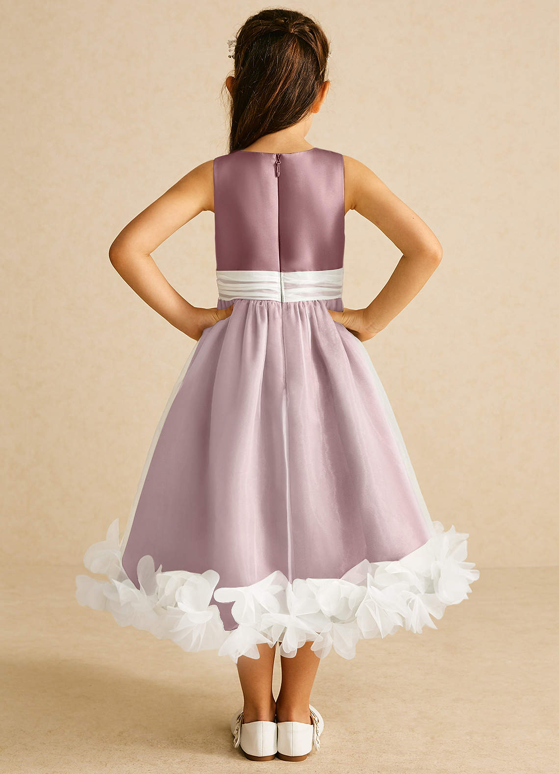 Azazie Stardust Flower Girl Dresses Dusty Rose A-Line Sleeveless Organza Dress image3