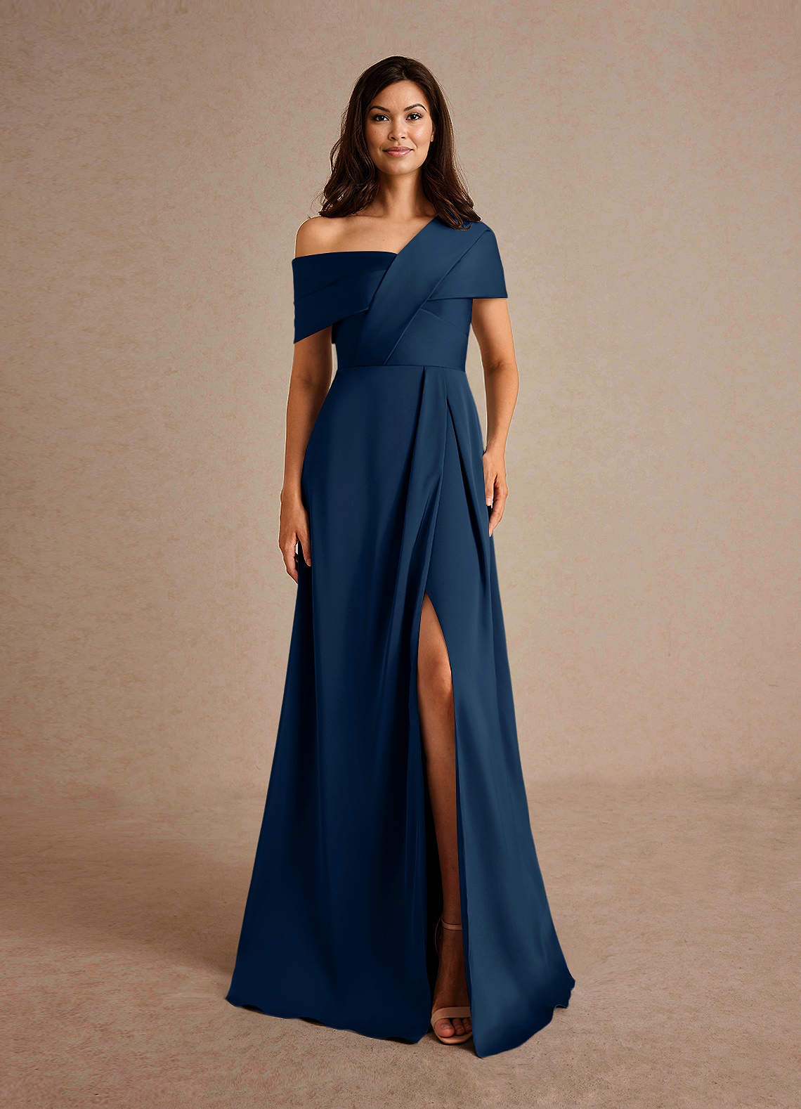 Azazie Milton Mother of the Bride Dresses Dark Navy A-Line Pleated Stretch Satin Dress image6