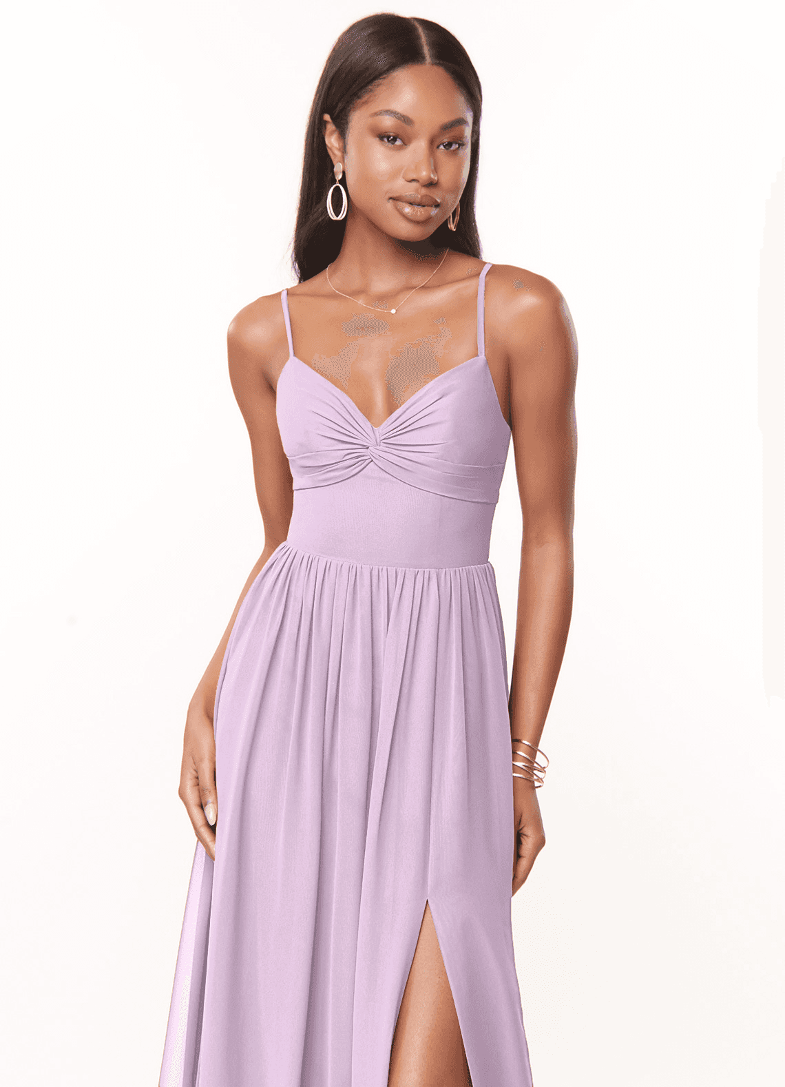 Azazie Zeya Bridesmaid Dresses Frosted Lilac A-Line V-Neck Pleated Chiffon Dress image4