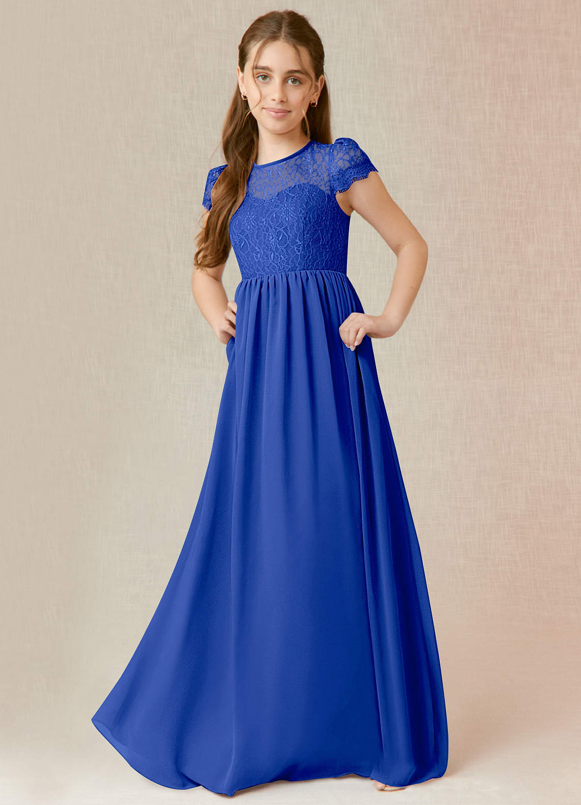 Azazie Delevingne Junior Royal Blue A-Line Lace Chiffon Dress image1
