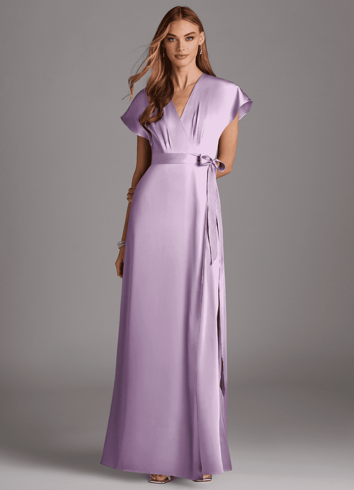 Azazie Nico At-home Try On Dresses Agave A-Line V-Neck Stretch Satin Dress image1