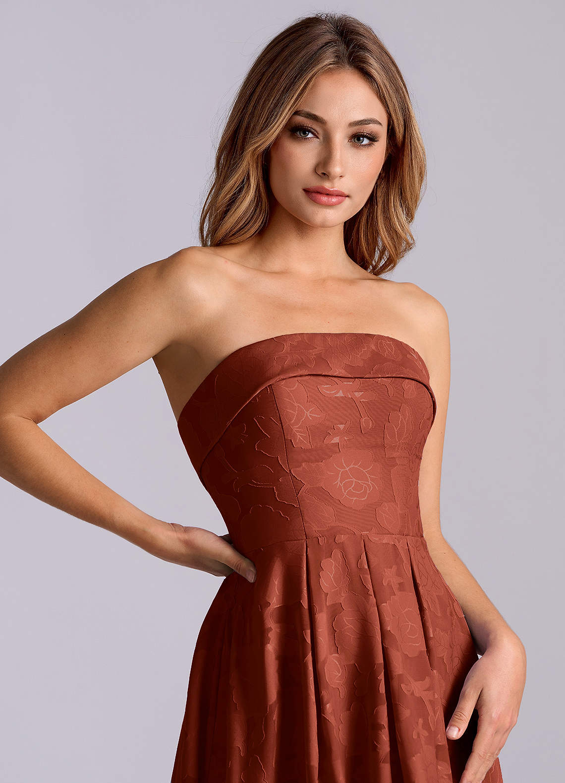 Azazie Lucienne Vestidos de madrinha de casamento Vestido Terracota de Esgotamento Floral de Linha A com Sem alças image4
