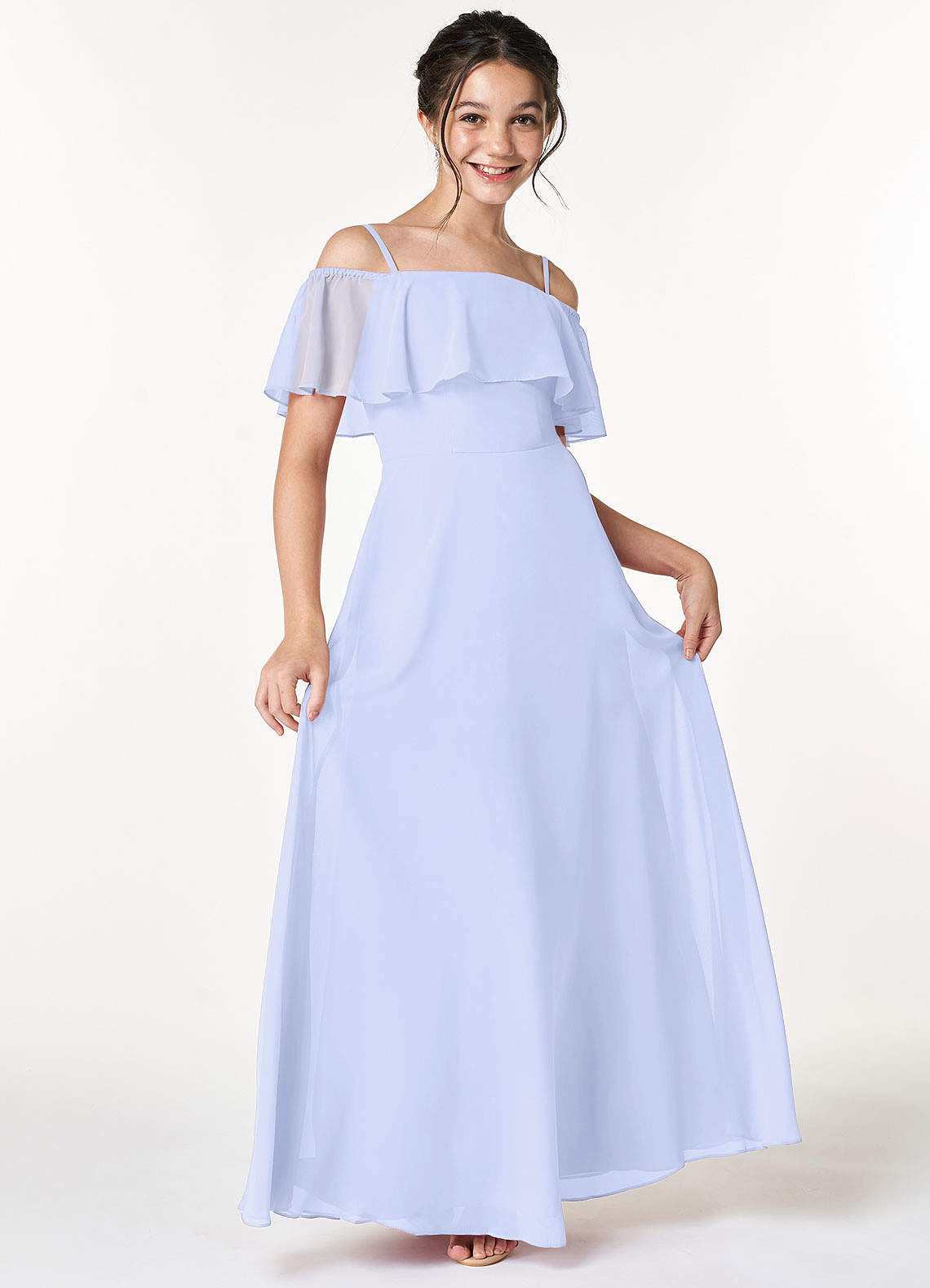Azazie Maggie A-Line Off the Shoulder Chiffon Floor-Length Junior Bridesmaid Dress image1