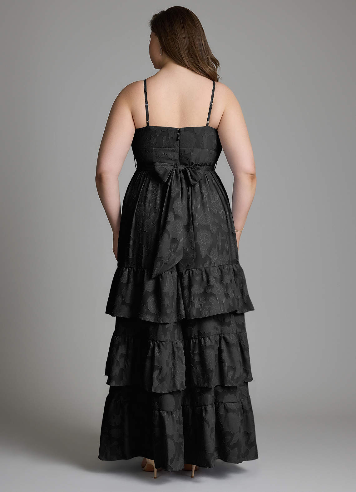 Azazie Nathalia Bridesmaid Dresses Black A-Line Bow Floral Burnout Dress image12